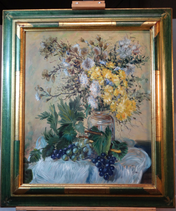 French school 20th century. Bouquet of flowers. Oil on panel. Signed Leas