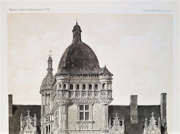 Renaissance Architecture French Castle saint-ouen Lithograph By Victor Petit 19th C Old Print