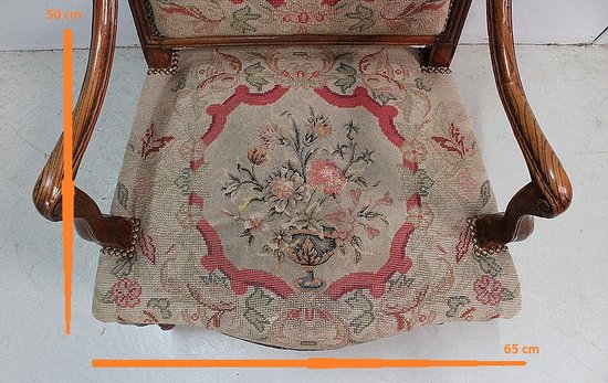 Armchair in Ash and cross stitch, Regency period - Early 18th century