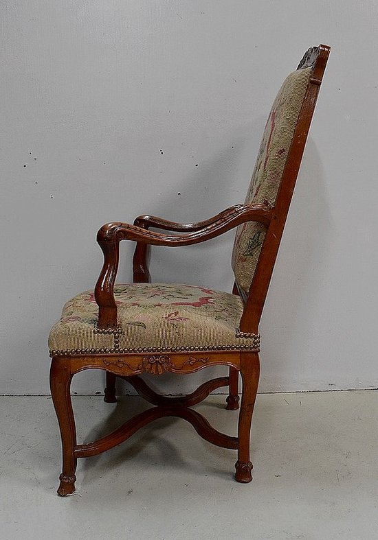 Armchair in Ash and cross stitch, Regency period - Early 18th century