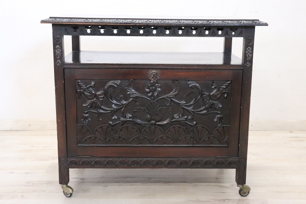 Bar Cart on Wheels in Beech Wood, Early 20th Century