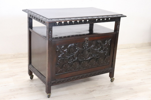 Bar Cart on Wheels in Beech Wood, Early 20th Century