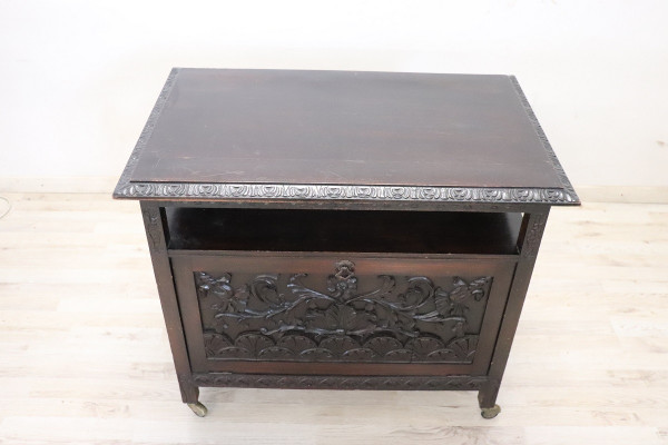 Bar Cart on Wheels in Beech Wood, Early 20th Century