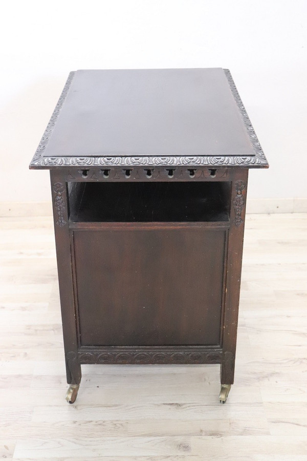 Bar Cart on Wheels in Beech Wood, Early 20th Century