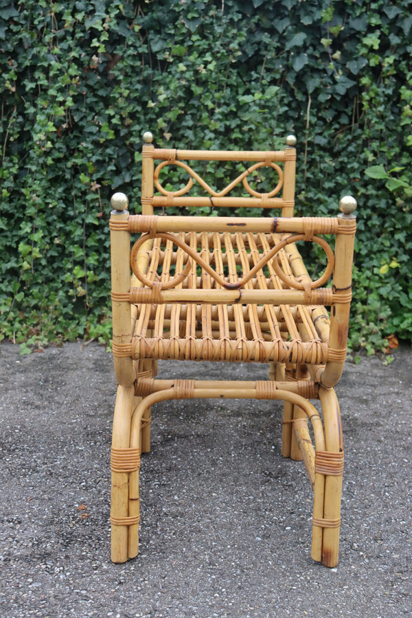 Vintage Rattan Bench, Italy, 1960s Gabriella Crespi Style