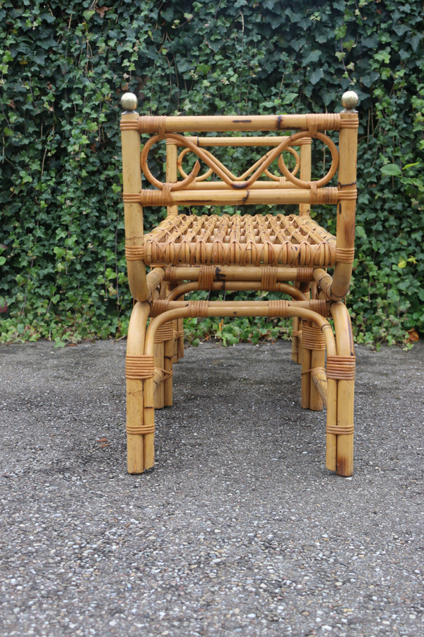 Vintage Rattan Bench, Italy, 1960s Gabriella Crespi Style