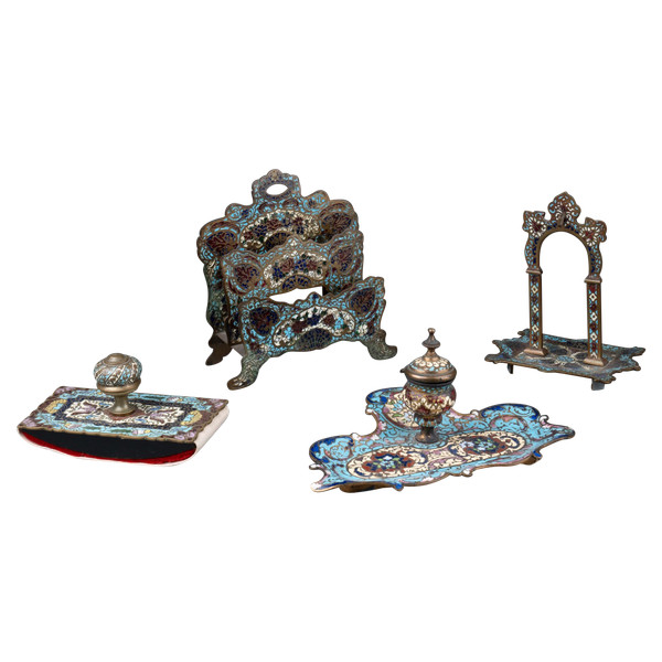 Cloisonné Enamel Desk Set, 19th Century