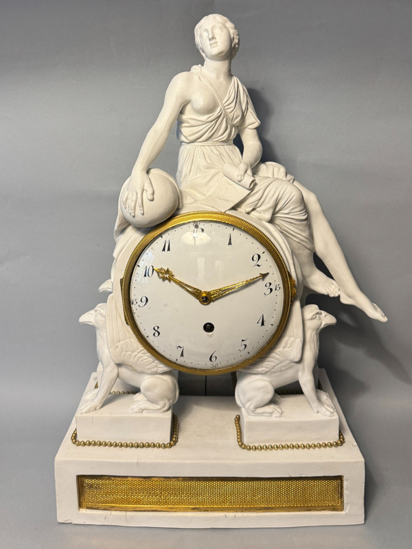 Louis XVI allegorical clock in biscuit "Uranie" 18th century period