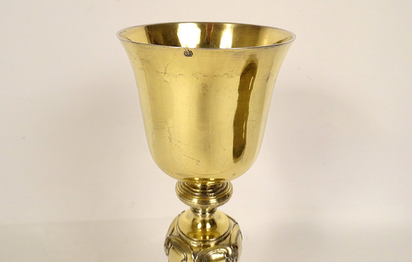 Chalice Paten Silver Vermeillé Paris Shell Wheat Grapes 862.64gr XVIIIth