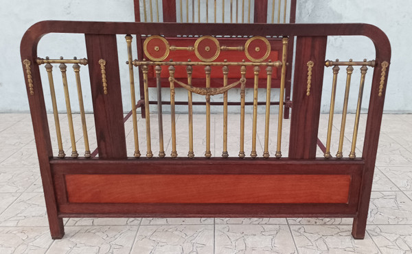 Napoleon III bed in oak and brass