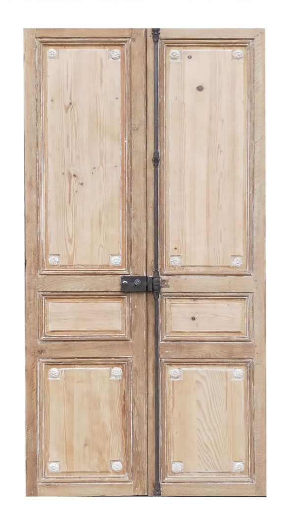 Double Haussmann Door, 18810 Period, Decorated With Flowers And Scrolls