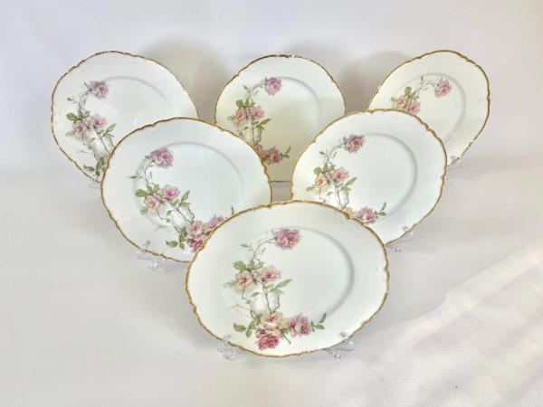 Set mit 6 Haviland Limoges Speisetellern „Baltimore Rose“.