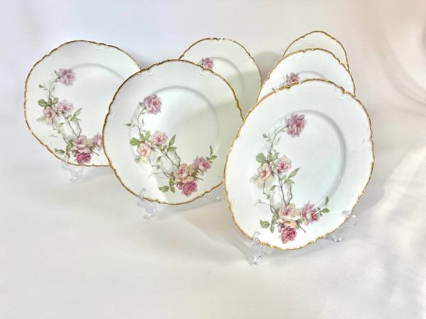 Set mit 6 Haviland Limoges Speisetellern „Baltimore Rose“.