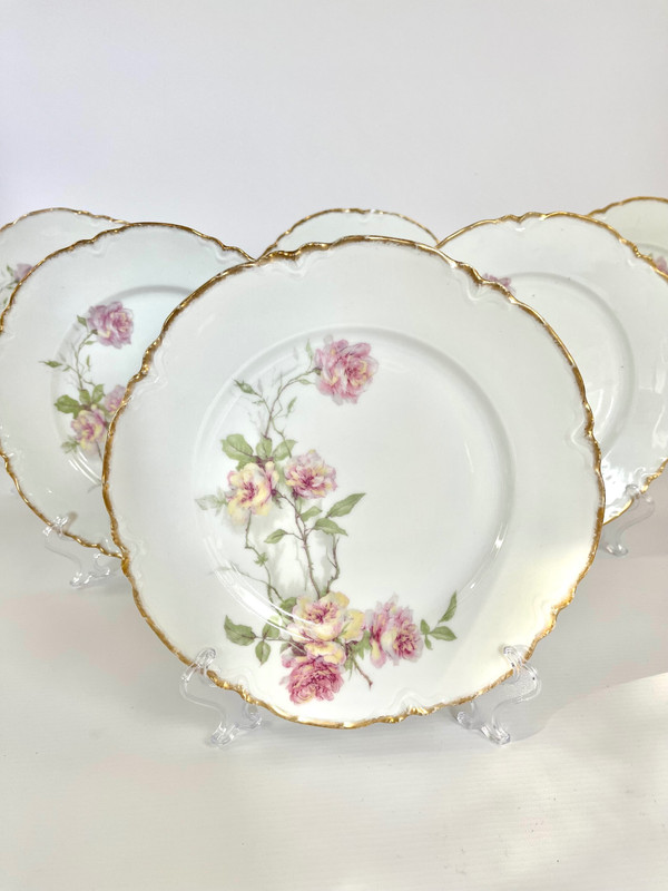 Set mit 6 Haviland Limoges Speisetellern „Baltimore Rose“.