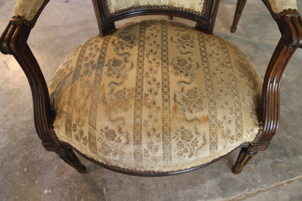 3 Louis XVI armchairs in carved and molded beech, late 18th century