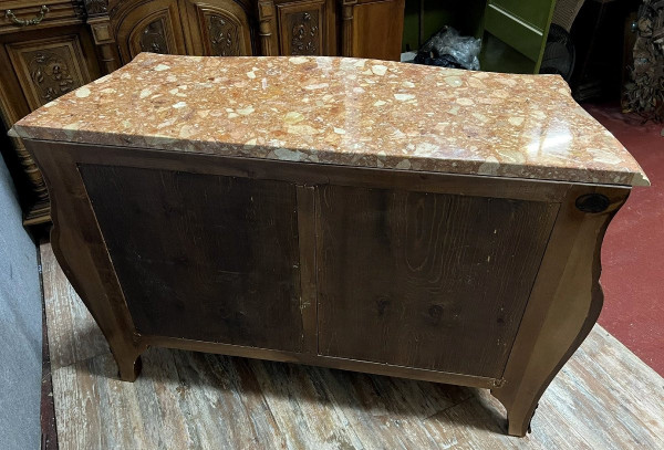 Louis XV style stamped tomb chest of drawers in precious wood marquetry circa 1880