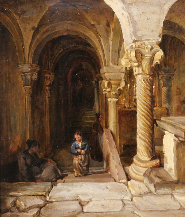 François-Marius Granet (att. a) 1775-1849 Interno di una cripta, dipinto, 1820-30 circa