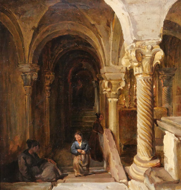 François-Marius Granet (att. a) 1775-1849 Interno di una cripta, dipinto, 1820-30 circa