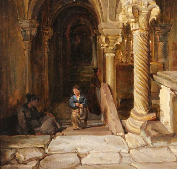 François-Marius Granet (att. a) 1775-1849 Interno di una cripta, dipinto, 1820-30 circa