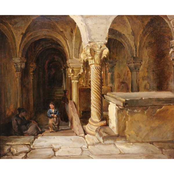 François-Marius Granet (att. a) 1775-1849 Interno di una cripta, dipinto, 1820-30 circa