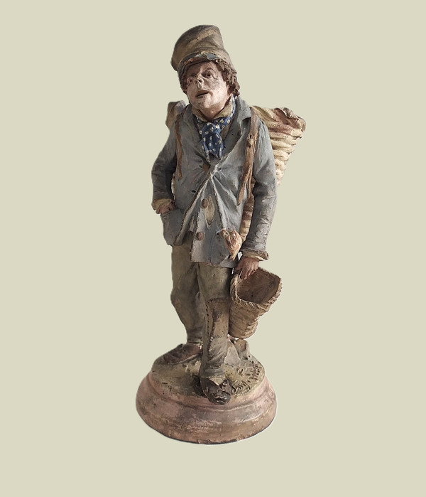 Paris Rag Picker Polychrome Terracotta Statuette Signed 19th c