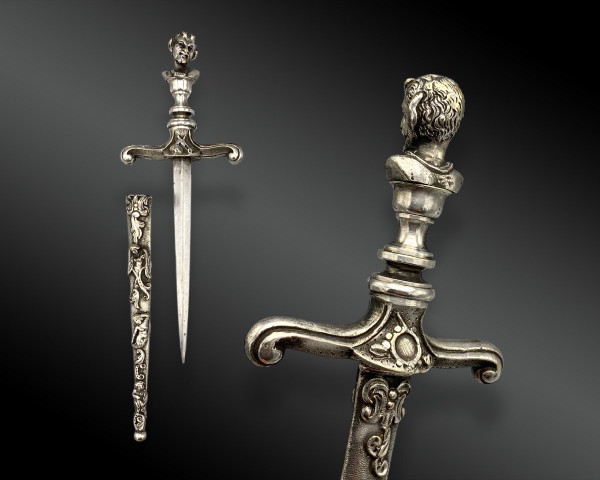 ROMANTIC DAGGER with four WITCHES and the HORNED DEMON - European work - 19th century