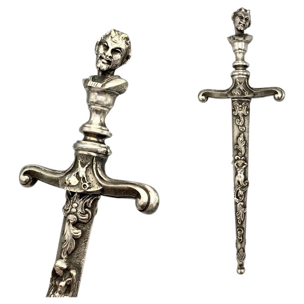 ROMANTIC DAGGER with four WITCHES and the HORNED DEMON - European work - 19th century