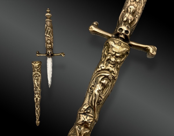 ROMANTIC DAGGER with SYMBOLS of DEATH - European work - 19th century