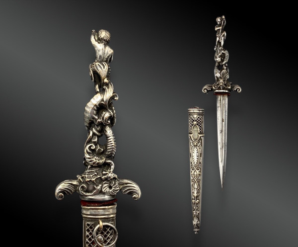 ROMANTIC DAGGER depicting SAINT MICHAEL slaying the DRAGON - European work - 19th century