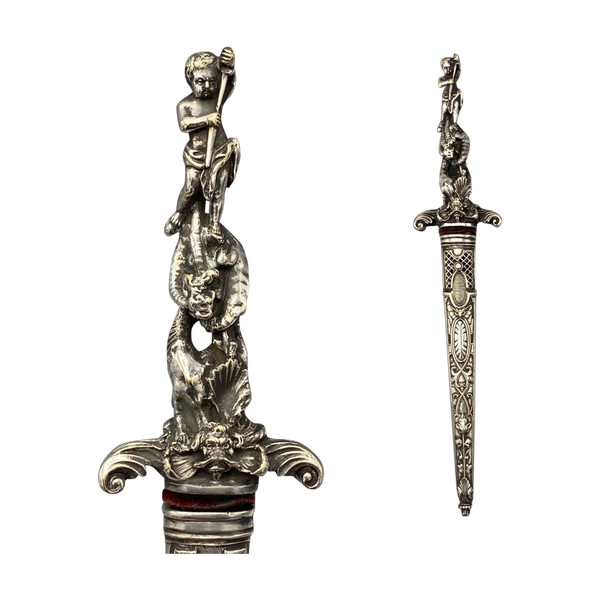 ROMANTIC DAGGER depicting SAINT MICHAEL slaying the DRAGON - European work - 19th century