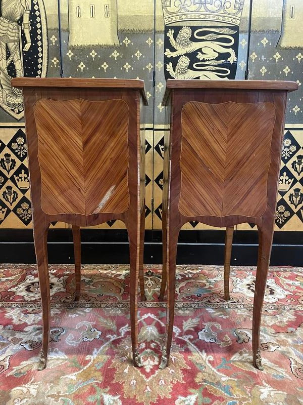 Pair of Louis Transition bedside tables in marquetry