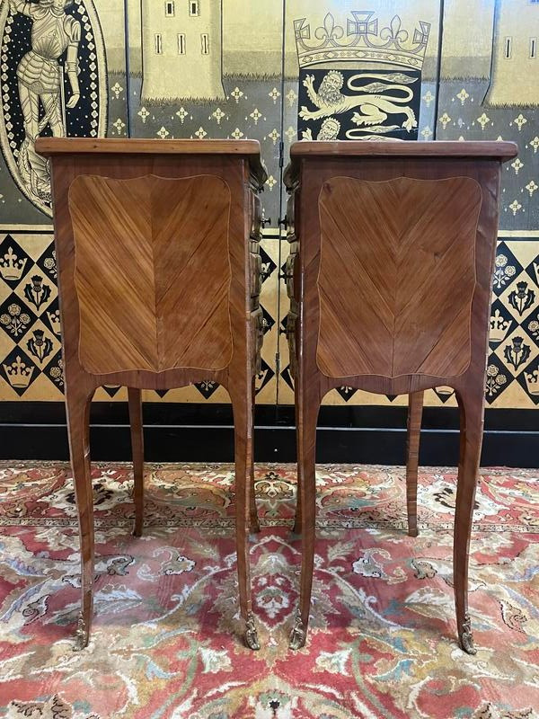 Pair of Louis Transition bedside tables in marquetry