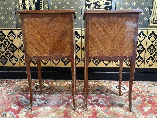 Pair of Louis Transition bedside tables in marquetry