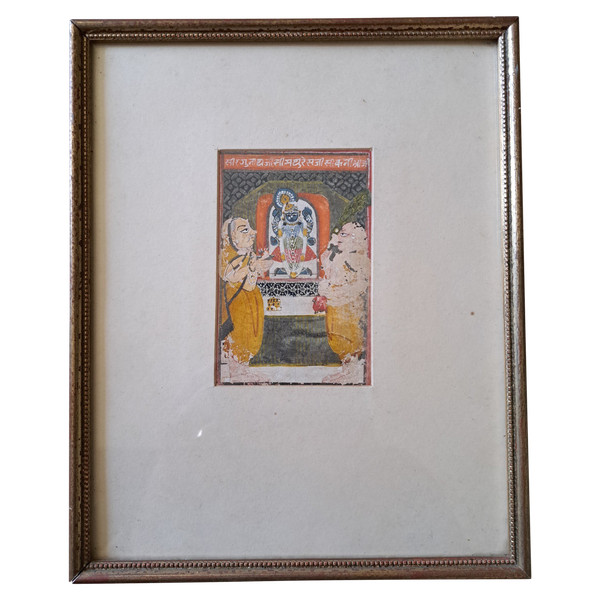 Priests Worshipping Krishna, Pigments on Paper, 18th/19th Century.