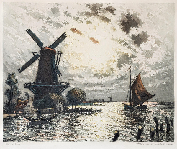 Arsene Chabanian Dutch Landscape Aquatint Etching Engraving