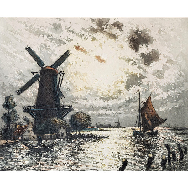 Arsene Chabanian Dutch Landscape Aquatint Etching Engraving