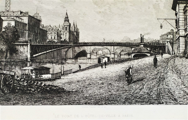 Gravur der Pariser Rathausbrücke von Lucien Gautier 