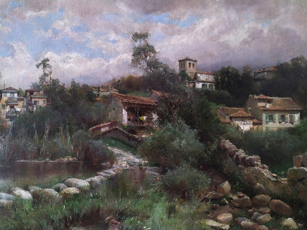 Antonio Gomar Y Gomar Landscape In Andalucia Oil Painting  19th Century