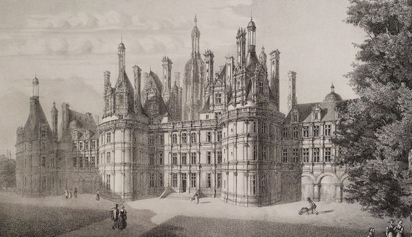 Chambord Castle Lithograph  19th Century Old Print