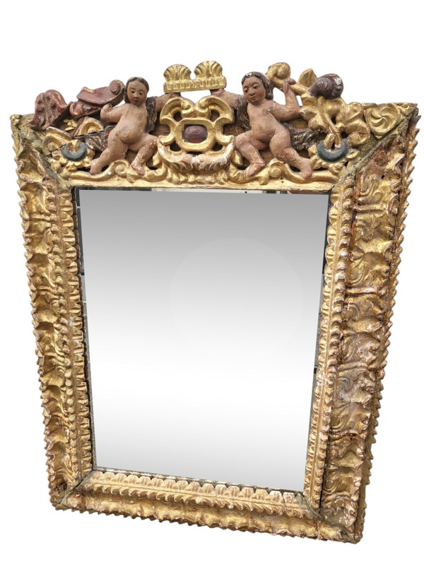 Mexican Gilded Carved Wood Mirror, 17th/18th Century