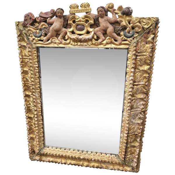 Mexican Gilded Carved Wood Mirror, 17th/18th Century