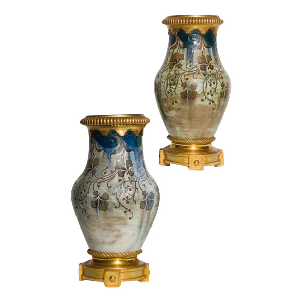 Auguste Delaherche, Pair of baluster vases, Art Nouveau Ceramic