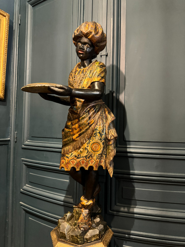 Nubian servant, painted and gilded wooden sculpture, Venice early 19th century