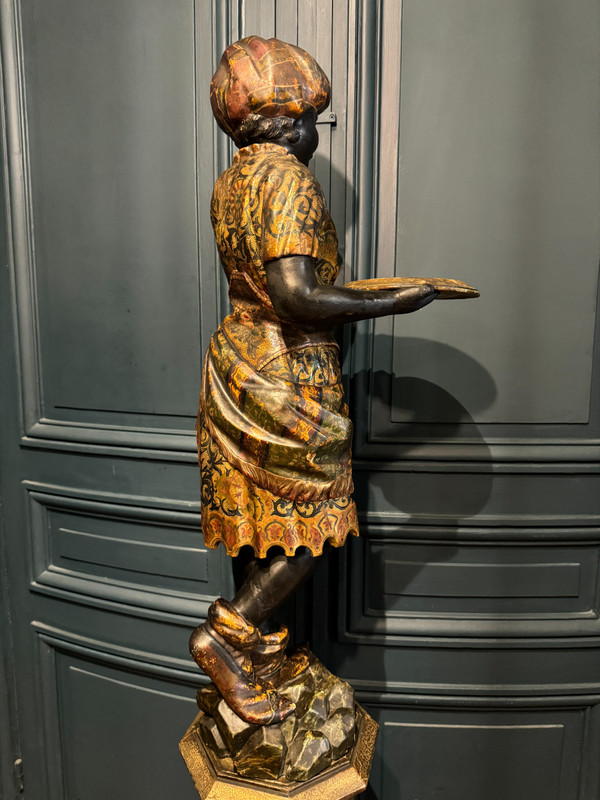 Nubian servant, painted and gilded wooden sculpture, Venice early 19th century