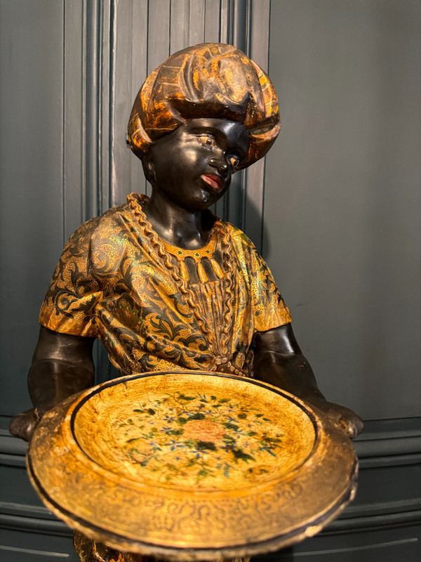 Nubian servant, painted and gilded wooden sculpture, Venice early 19th century