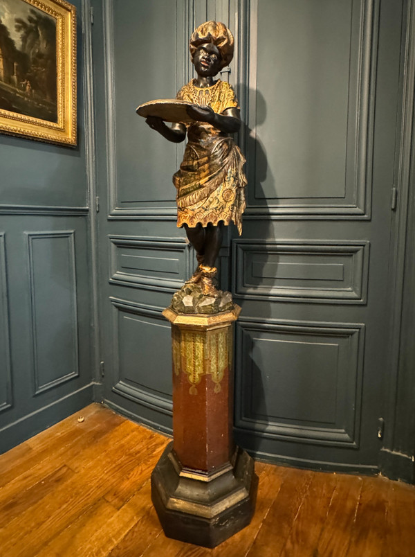 Nubian servant, painted and gilded wooden sculpture, Venice early 19th century