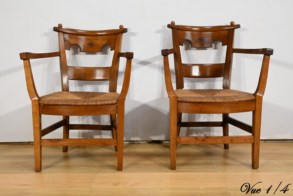 Pair of Cherry Wood Armchairs, Directoire Period – Early 19th Century