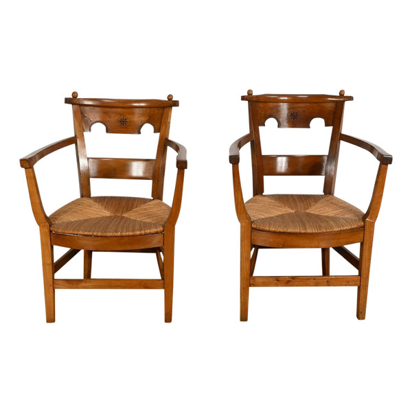 Pair of Cherry Wood Armchairs, Directoire Period – Early 19th Century