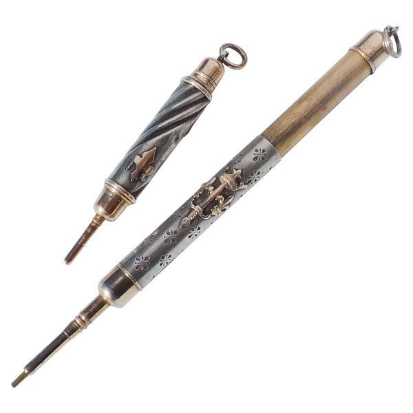 Lot De 2 Porte Mines Crayon Rétractables ancien Argent Massif Vermeil châtelaine Fin XIXe