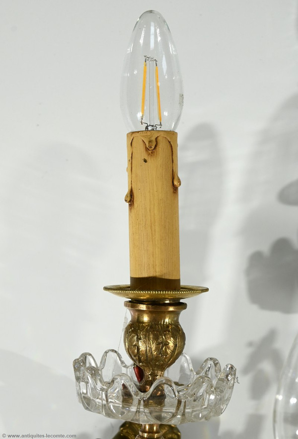 Wandlampen mit Pampillen aus Bronze und Kristall, Stil Louis XV - Ende XIX.